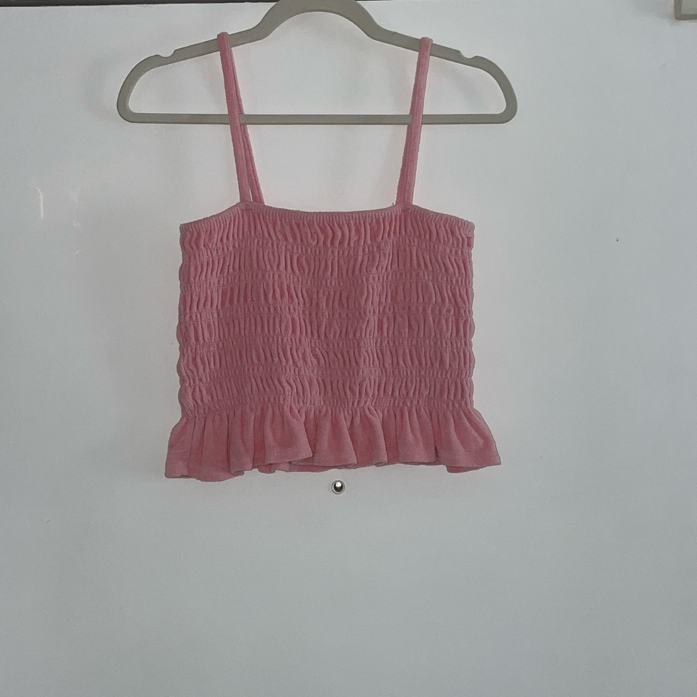 H&M Smocked Terry Camisole Cropped Top in Pink | M